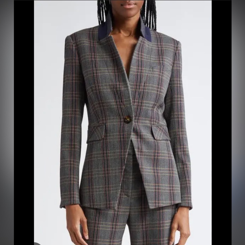 VERONICA BEARD Orchid Plaid Upcollar Dickey Woven Blazer